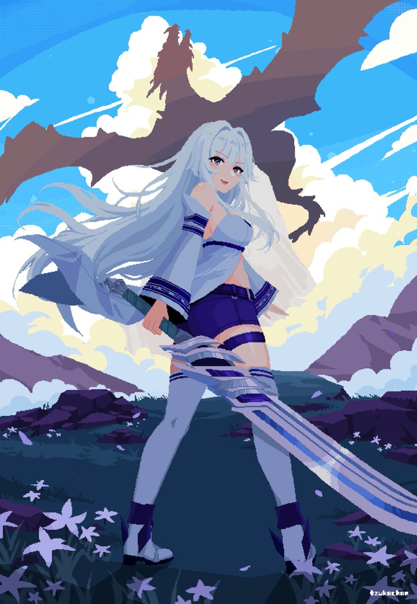 pretty white sword lady commission 😳