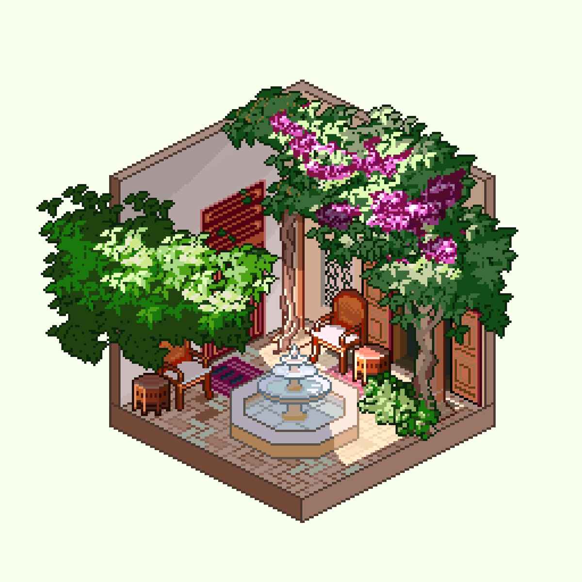 噴水のある中庭 明るい陽射しの入る中庭です