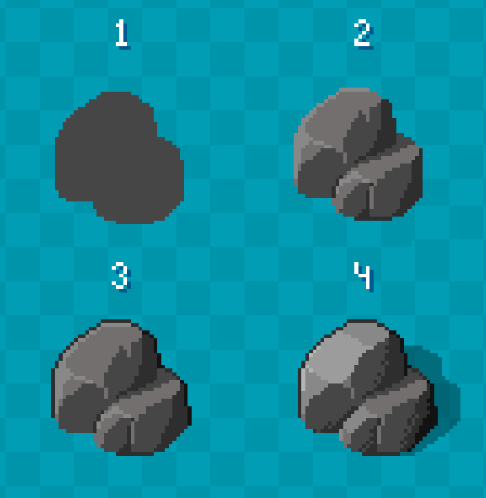 Quick Step by step (Stone): ➡️Shape ➡️Colors ➡️Outline ➡️Details