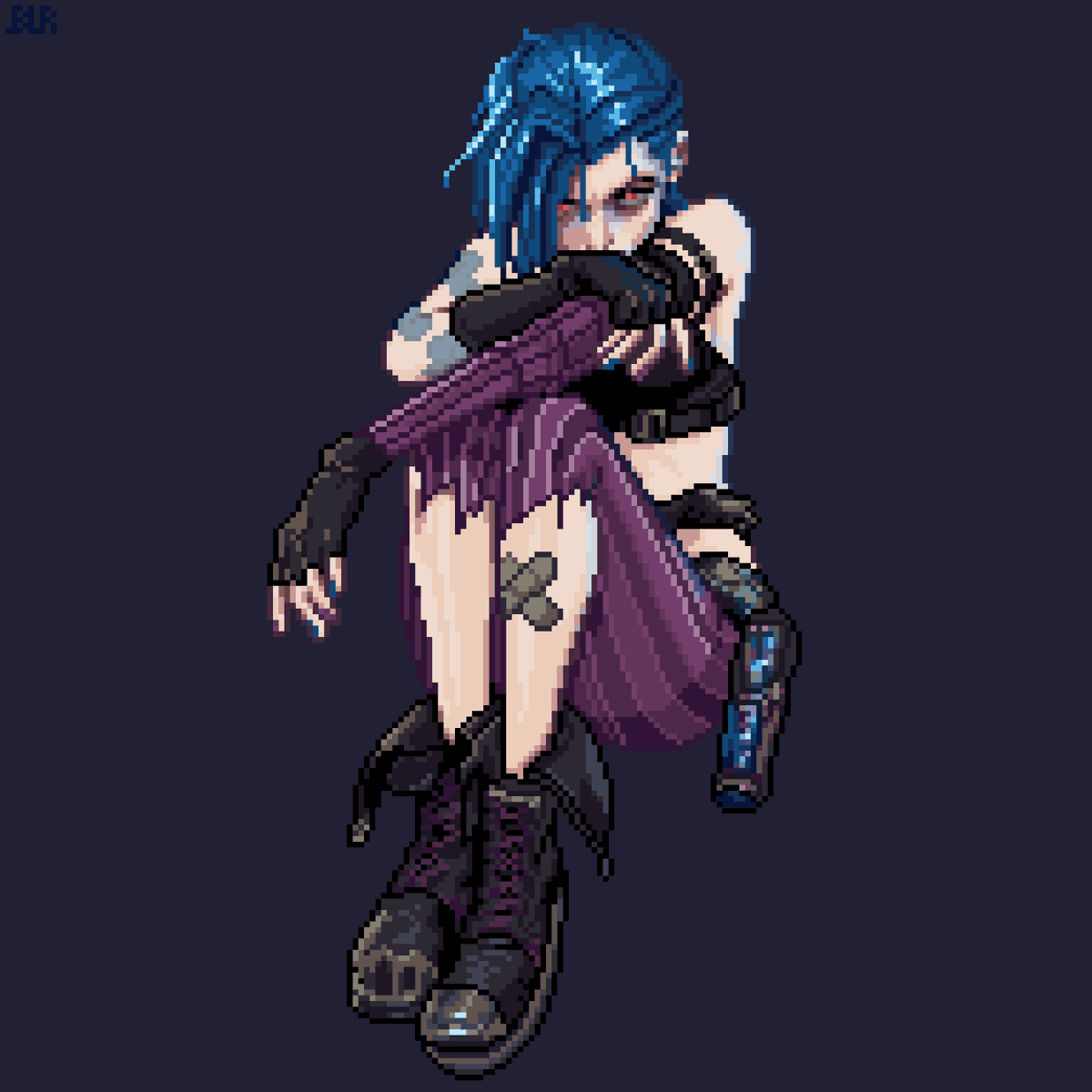 A client commissioned me recently with a similar head pose, and I ended up getting inspired to draw a character in the same manner. So I went with Jinx. This one is also loosely inspired by The Fallen Angel, with me playing around with blue lighting.
